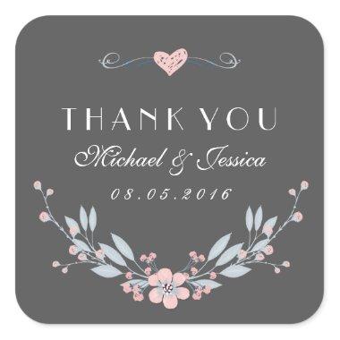 Pink Grey Vintage Flower Wedding Sticker with Love