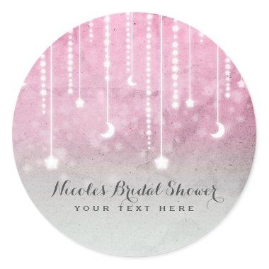 Pink Grey White Moon & Stars Celestial Baby Shower Classic Round Sticker