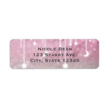 Pink Grey White Moon & Stars Celestial Baby Shower Label