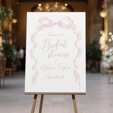 Pink Hand Drawn Bow bridal shower welcome sign