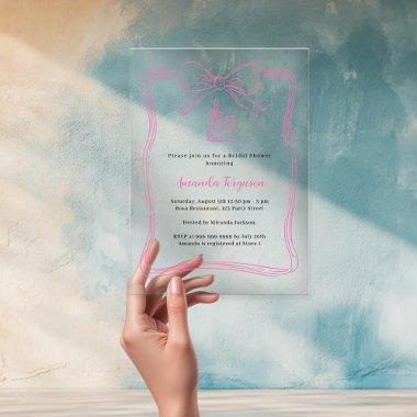 Pink hand drawn bow prosecco clear  Acrylic