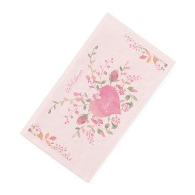 Pink Heart and Flowers Bridal Shower Name Paper Guest Towels