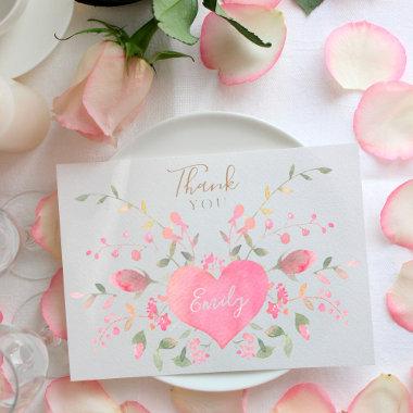 Pink Heart and Flowers  Thank You