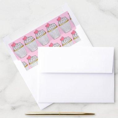 Pink Heart Cupcake Bridal Baby Shower Celebration Envelope Liner