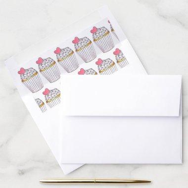 Pink Heart Cupcake Bridal Baby Shower Celebration Envelope Liner