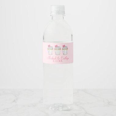 Pink Heart Cupcake Bridal Baby Shower Wedding Water Bottle Label