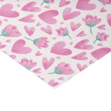Pink Heart Flower Pattern Cute Valentine's Day Tissue Paper