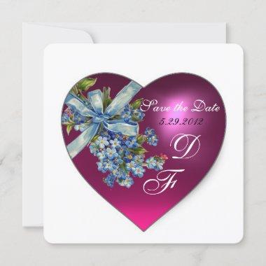 PINK HEART FORGET ME NOT MONOGRAM Blue White Invitations