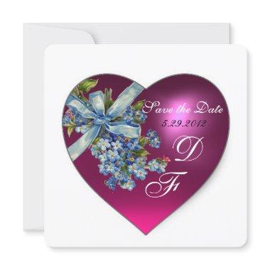 PINK HEART FORGET ME NOT MONOGRAM Blue White Invitations