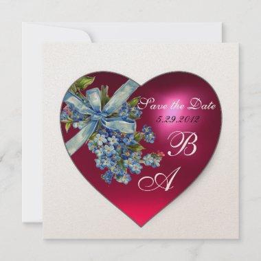PINK HEART FORGET ME NOT MONOGRAM silver metallic Invitations