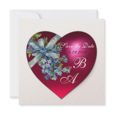 PINK HEART FORGET ME NOT MONOGRAM silver metallic Invitations