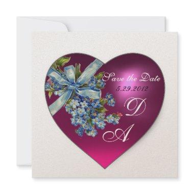 PINK HEART FORGET ME NOT MONOGRAM White Champagne Invitations