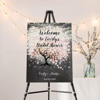 Pink Heart Leaf Tree Bridal Shower Welcome Sign