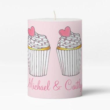 Pink Heart Love Cupcake Bridal Shower Centerpiece Pillar Candle