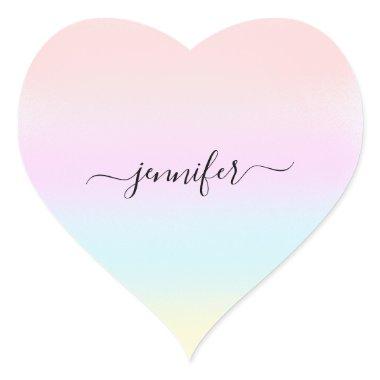 Pink Heart Minimalism Name Bridal Ombre Pastels Heart Sticker