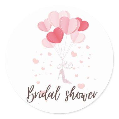 pink hearts balloons bridal shower classic round sticker