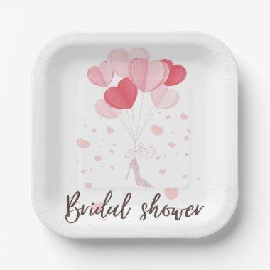 pink hearts balloons bridal shower paper plates