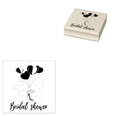 pink hearts balloons bridal shower rubber stamp