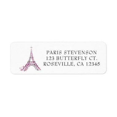Pink Hearts & Butterflies Paris Eiffel Tower Label