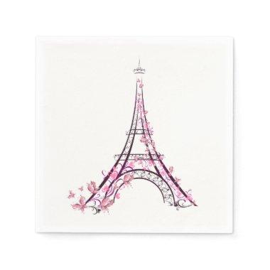 Pink Hearts & Butterflies Paris Eiffel Tower Napkins