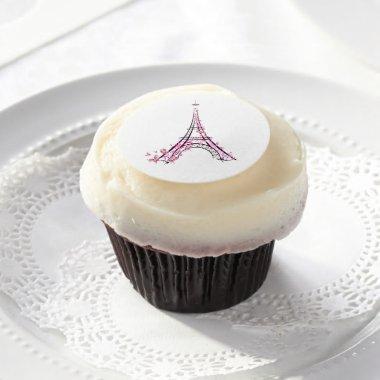 Pink Hearts & Butterflies Paris Eiffel Tower Party Edible Frosting Rounds