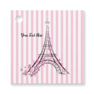 Pink Hearts & Butterflies Paris Eiffel Tower Party Favor Tags