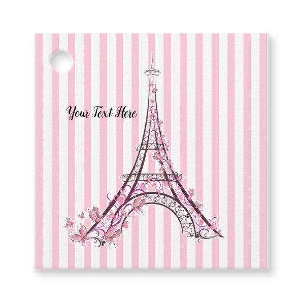 Pink Hearts & Butterflies Paris Eiffel Tower Party Favor Tags