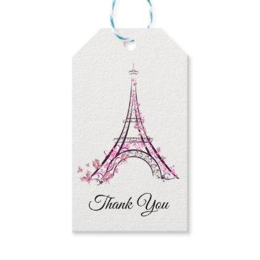 Pink Hearts & Butterflies Paris Eiffel Tower Party Gift Tags