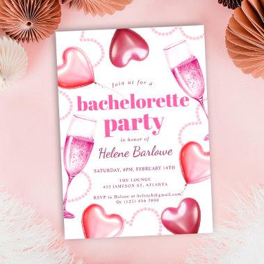 Pink Hearts Cute Girly Chic Bachelorette Party Invitations