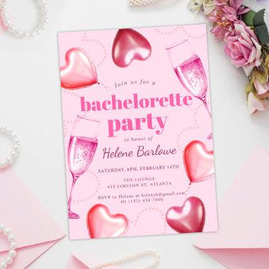Pink Hearts Modern Elegant Bachelorette Party Invitations