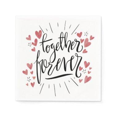 Pink Hearts Together Forever Wedding Bridal Shower Paper Napkins