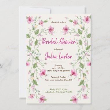Pink Hibiscus Flowers Blooming Bridal Shower Invitations