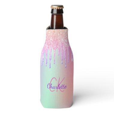 Pink holographic drips monogram bottle cooler