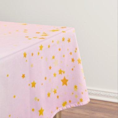 Pink holographic gold stars girl tablecloth
