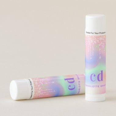 Pink holographic monogram name initials lip balm