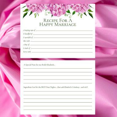 Pink Hydrangea Advice Recipe Enclosure Invitations