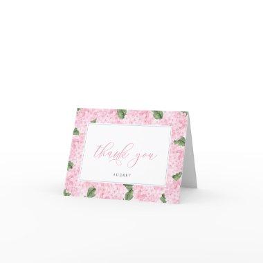Pink Hydrangea Bordered Personalized Script Thank You