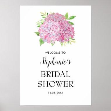 Pink Hydrangea Bouquet Bridal Shower Welcome Poster