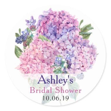 Pink Hydrangea Floral Bridal Shower Thank You Classic Round Sticker