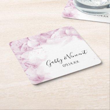 Pink Hydrangea Flowers Watercolor Wedding Square Paper Coaster