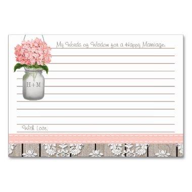 Pink Hydrangea Mason Jar Words of Advice Table Number