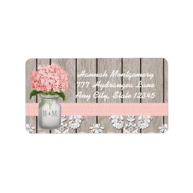 Pink Hydrangea Monogrammed Mason Jar Label