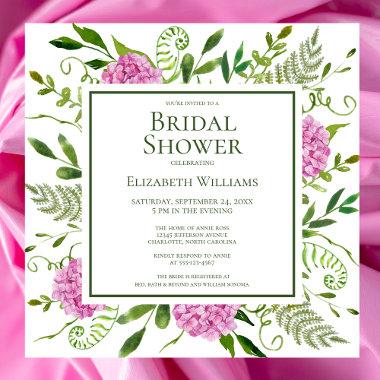 Pink Hydrangeas Floral Watercolor Bridal Shower Invitations