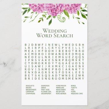 Pink Hydrangeas Floral Wedding Word Search