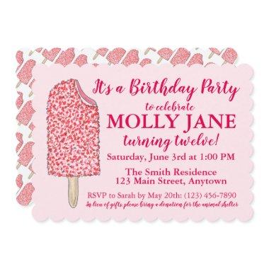 Pink Ice Cream Popsicle Birthday Party Shower Invitations