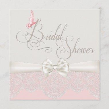 Pink & Ivory Butterflies and Lace Bridal Shower Invitations