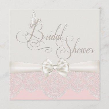 Pink & Ivory Butterflies and Lace Bridal Shower Invitations