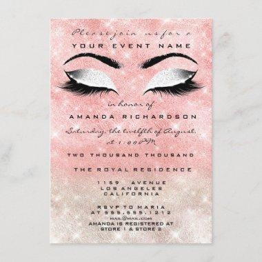 Pink Ivory Makeup White Glitter 16th Bridal Shower Invitations