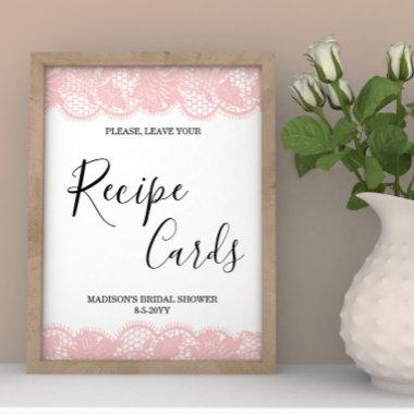 Pink Lace Bridal Shower Recipe Invitations sign