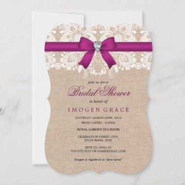 Pink Lace & Burlap Bridal Shower Invitations